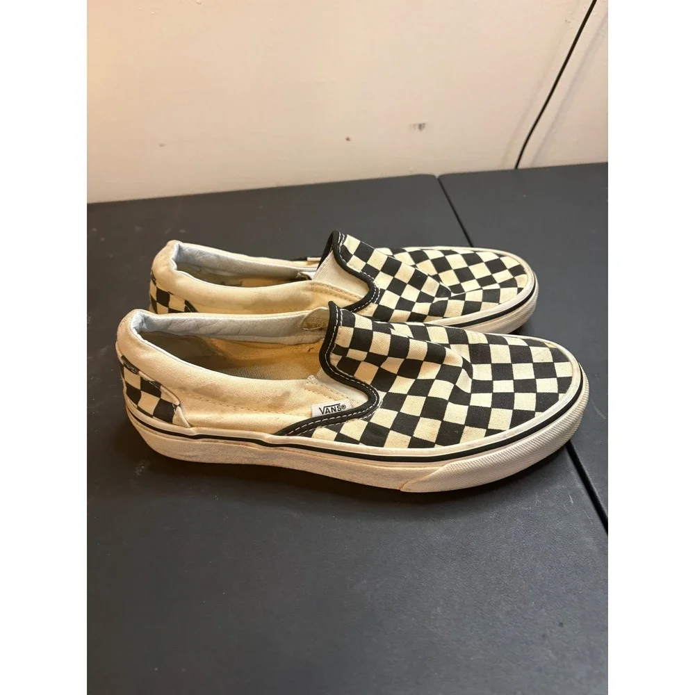 Vans Classic Slip-On Checkerboard Black White Sneakers Mens 6.5 Womens 8.0